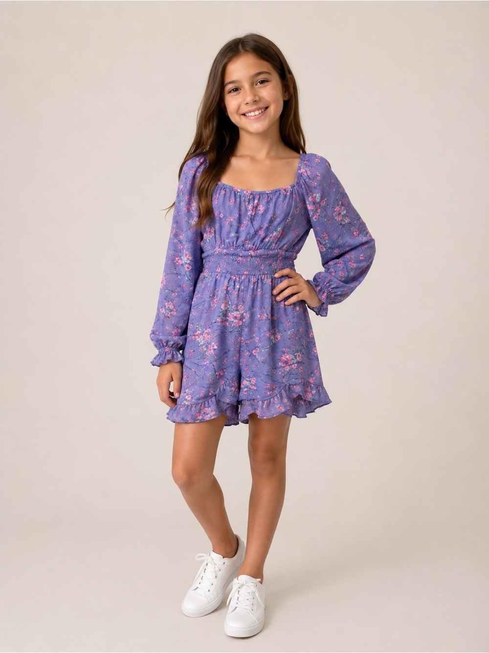 Limited Too Lavender Floral Casual Dress with Pink Accents